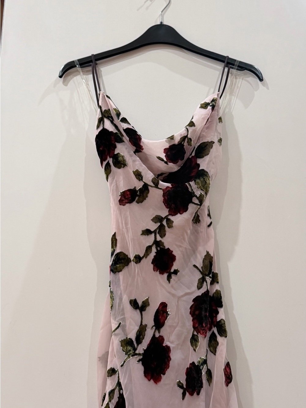 House of CB Sheer Pink Floral Dresswith Velvet Rose Applique - Picture 2 of 4